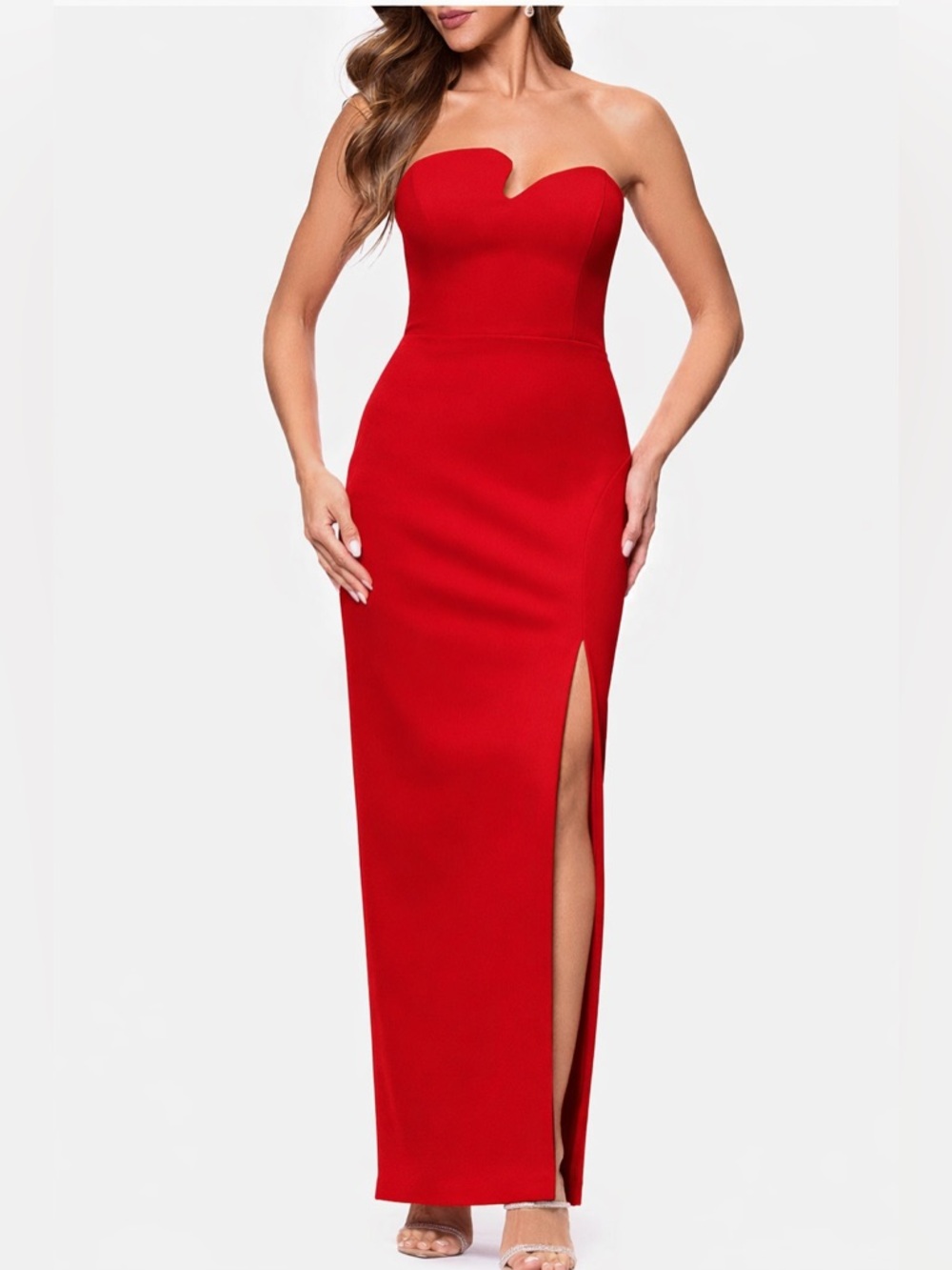 Xscape Red Strapless Puzzle Gown Size 12 NWT Slit Formal Evening Dress GALA MOB